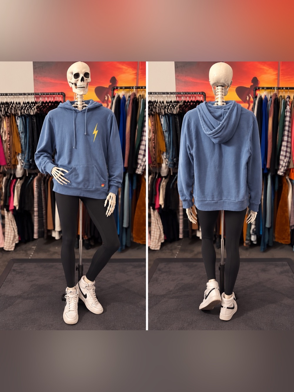Aviator Nation Blue Hoodie with Yellow Lightning Bolt